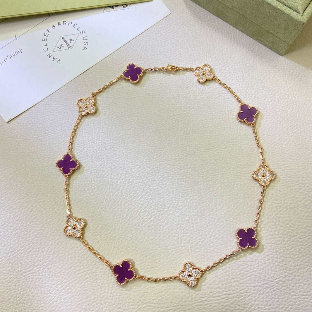 [LOXURA]CLOVER 10 MOTIFS  PURPLE VIOLET DIAMOND NECKLACE