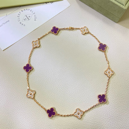 [LOXURA]CLOVER 10 MOTIFS  PURPLE VIOLET DIAMOND NECKLACE