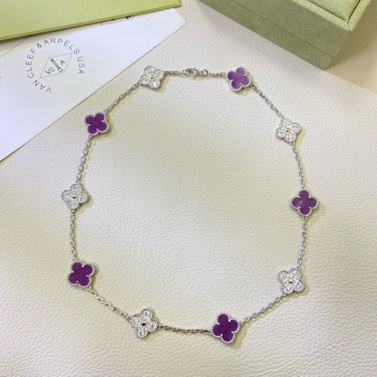 [LOXURA]CLOVER 10 MOTIFS  PURPLE VIOLET DIAMOND NECKLACE