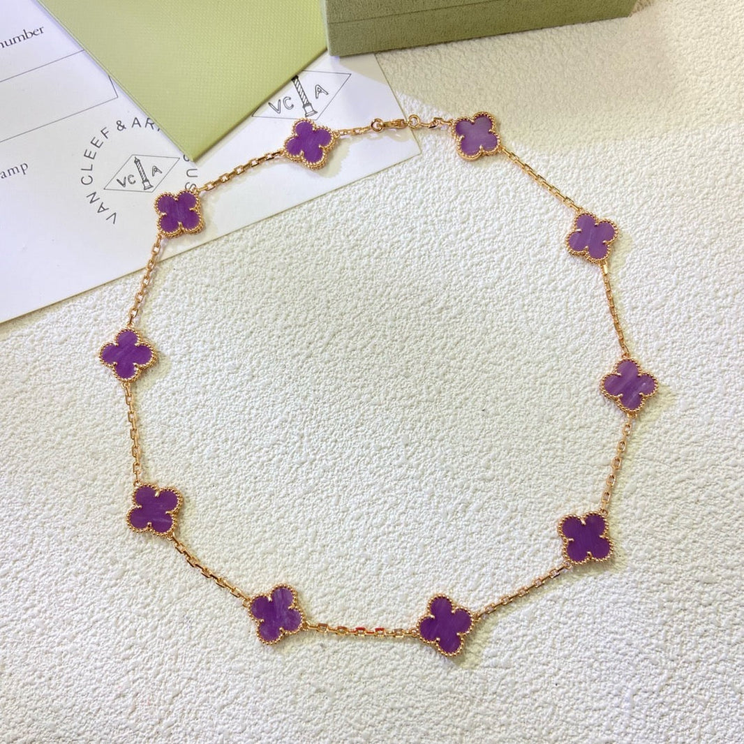 [LOXURA]CLOVER 10 MOTIFS  PURPLE VIOLET  NECKLACE