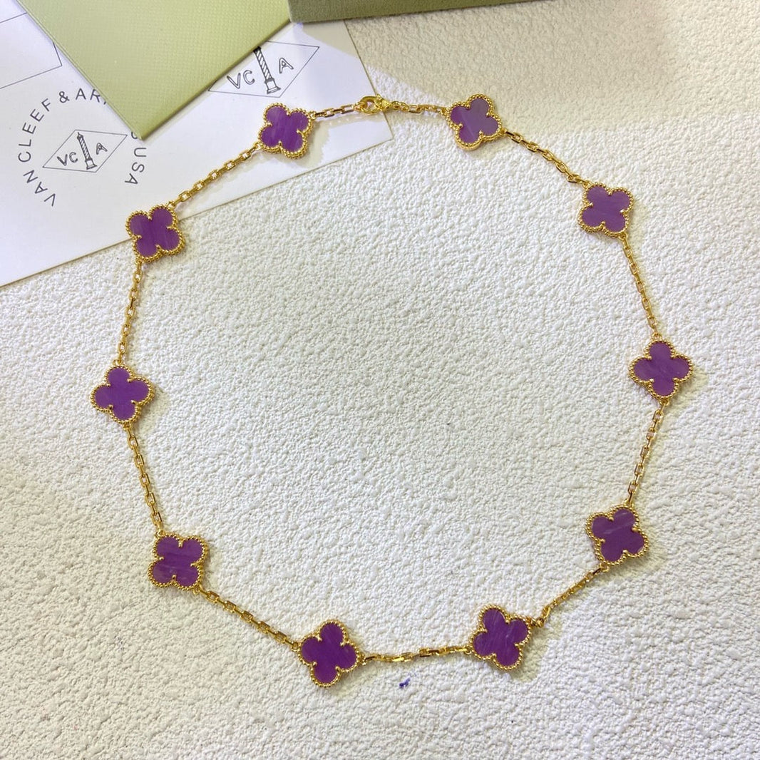 [LOXURA]CLOVER 10 MOTIFS  PURPLE VIOLET  NECKLACE