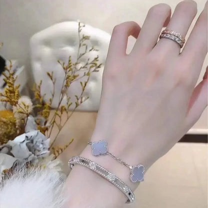 [LOXURA] CLOVER 5 MOTIF PURPLE CHALCEDONY BRACELET COLLECTION