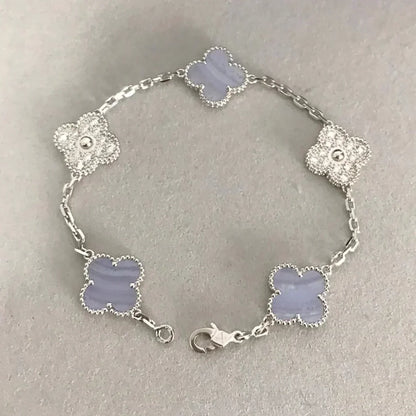 [LOXURA] CLOVER 5 MOTIF PURPLE CHALCEDONY BRACELET COLLECTION