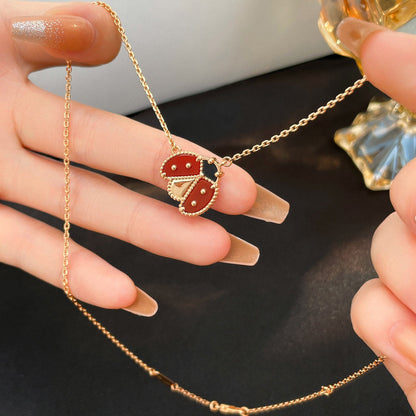 [LOXURA]LUCKY  CARNELIANS LADYBUG NECKLACE