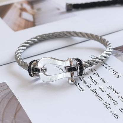 [LOXURA]FORCE LARGE HORSESHOE BLACK DIAMOND BRACELET SILVER