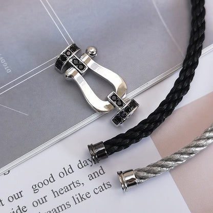[LOXURA]FORCE LARGE HORSESHOE BLACK DIAMOND BRACELET SILVER