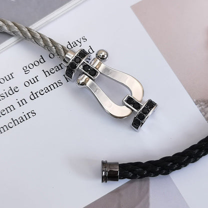 [LOXURA]FORCE LARGE HORSESHOE BLACK DIAMOND BRACELET SILVER