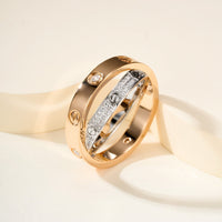 [LOXURA]LOVE PINK GOLD SILVER DIAMOND DOUBLE RING