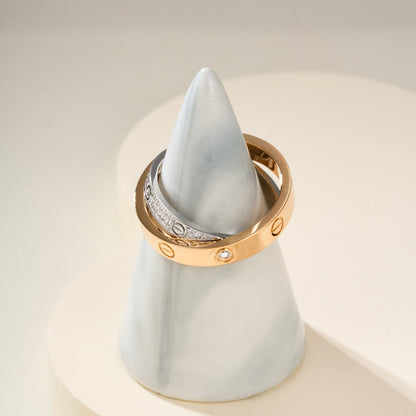 [LOXURA]LOVE PINK GOLD SILVER DIAMOND DOUBLE RING