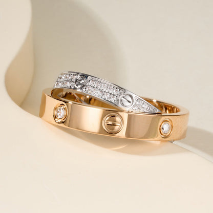[LOXURA]LOVE PINK GOLD SILVER DIAMOND DOUBLE RING