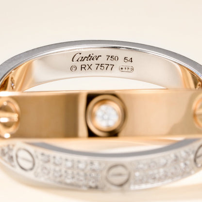 [LOXURA]LOVE PINK GOLD SILVER DIAMOND DOUBLE RING