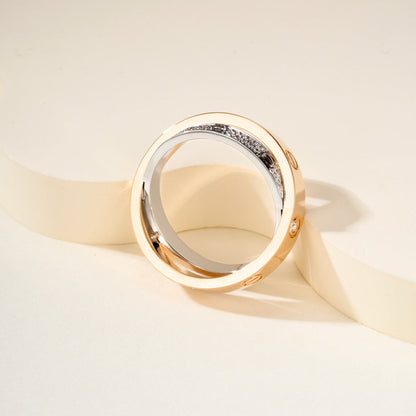 [LOXURA]LOVE PINK GOLD SILVER DIAMOND DOUBLE RING