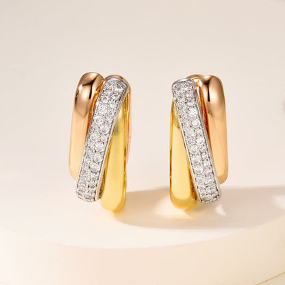 [LOXURA]TRINITY HALF DIAMOND  CUSHION EARRINGS