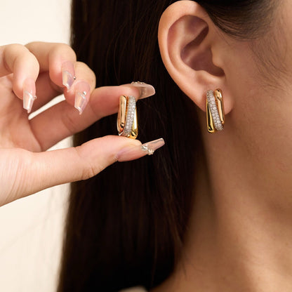 [LOXURA]TRINITY HALF DIAMOND  CUSHION EARRINGS