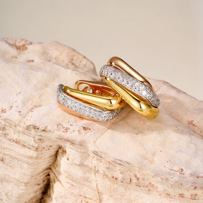 [LOXURA]TRINITY HALF DIAMOND  CUSHION EARRINGS