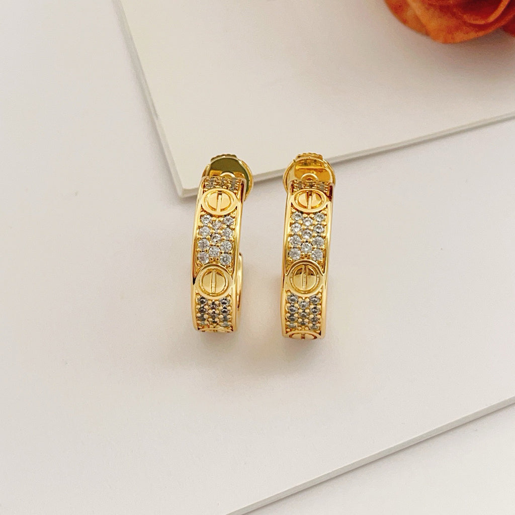 [LOXURA]LOVE 5.5MM DIAMOND PAVED EARRINGS