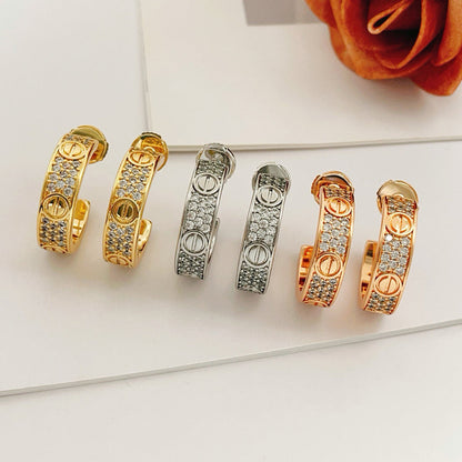 [LOXURA]LOVE 5.5MM DIAMOND PAVED EARRINGS