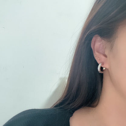 [LOXURA]LOVE 5.5MM DIAMOND PAVED EARRINGS