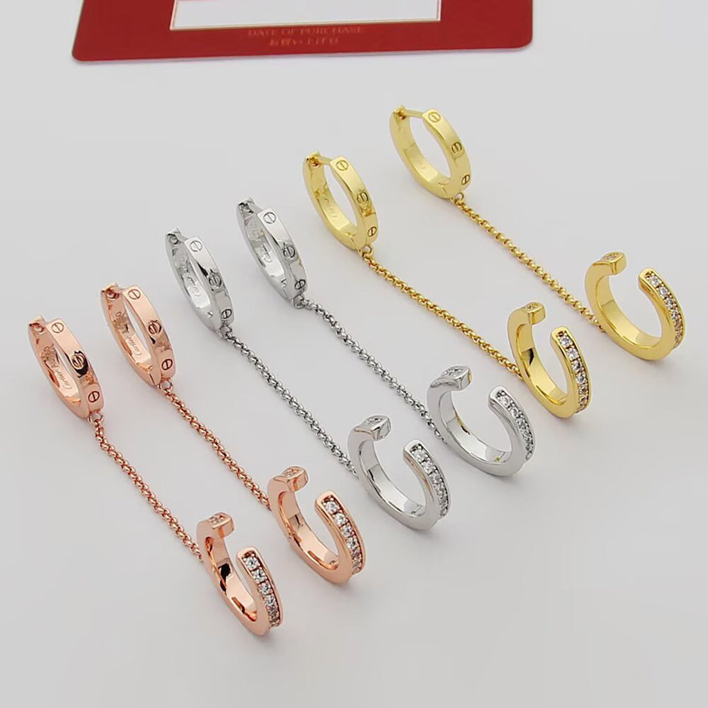 [LOXURA]LOVE 3.0MM HALF DIAMOND EARRINGS