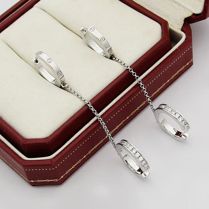 [LOXURA]LOVE 3.0MM HALF DIAMOND EARRINGS