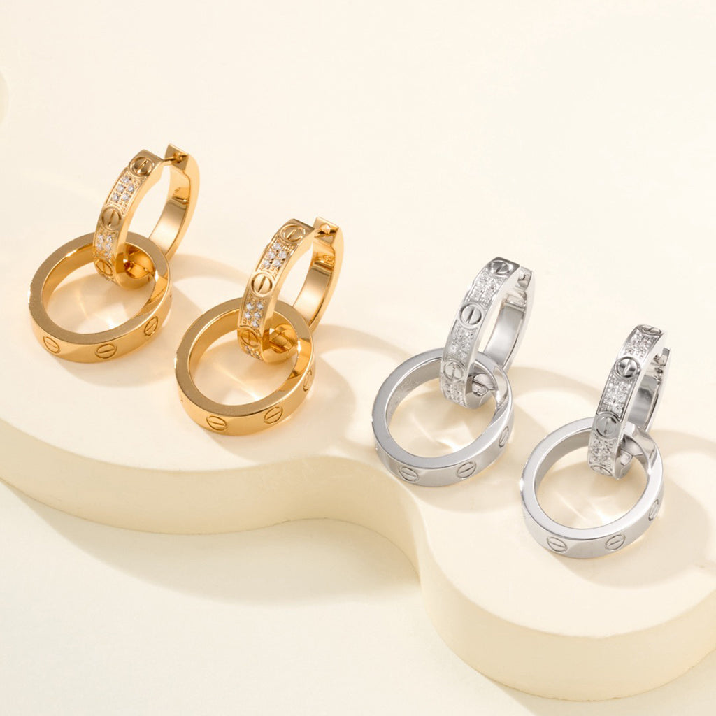 [LOXURA]LOVE 3.3MM DANGLE HALF DIAMOND EARRINGS