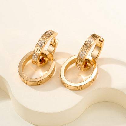 [LOXURA]LOVE 3.3MM DANGLE HALF DIAMOND EARRINGS