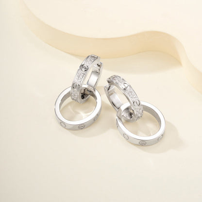 [LOXURA]LOVE 3.3MM DANGLE HALF DIAMOND EARRINGS