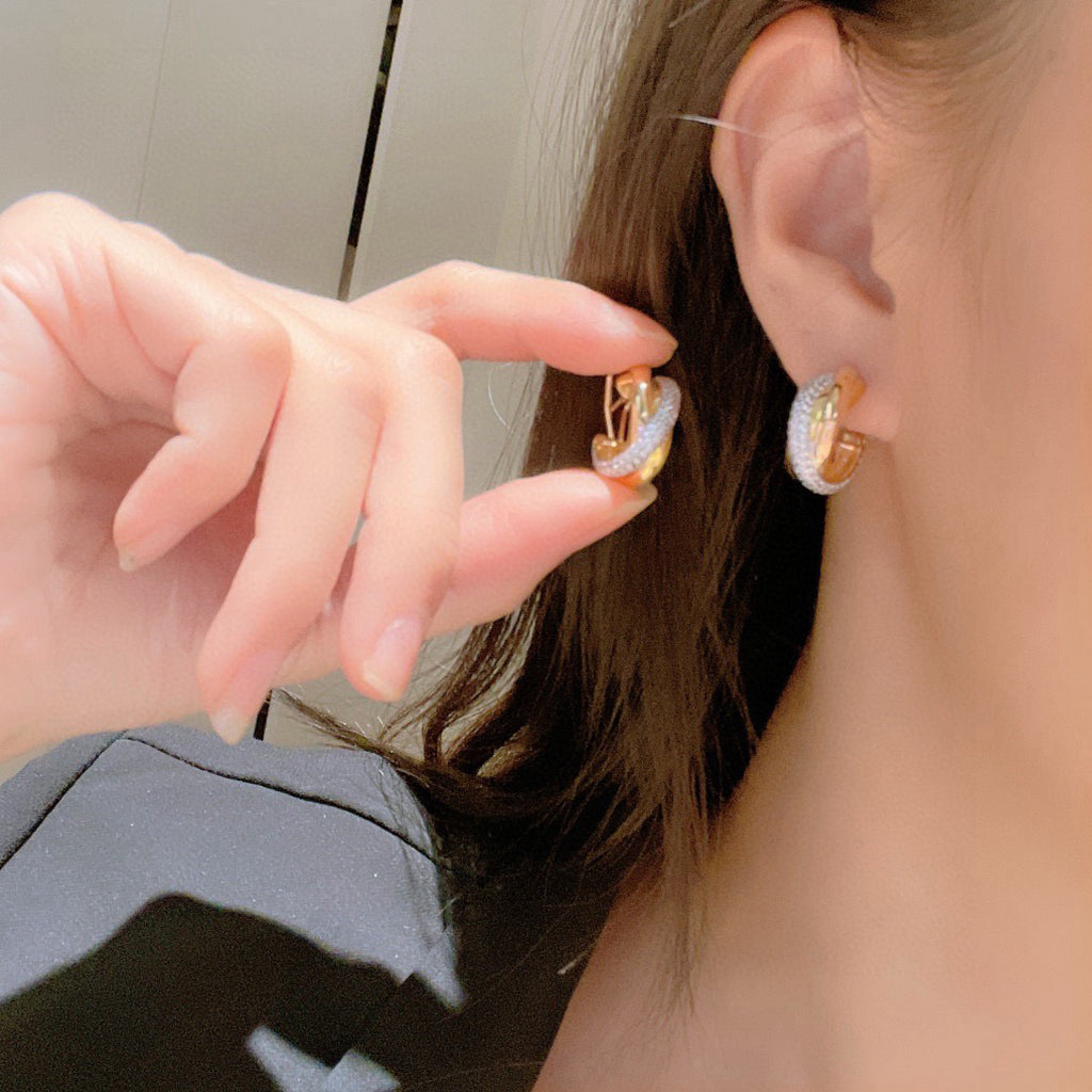 [LOXURA]TRINITY HALF DIAMOND  CLASSIC EARRINGS