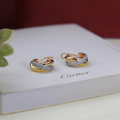 [LOXURA]TRINITY HALF DIAMOND  CLASSIC EARRINGS