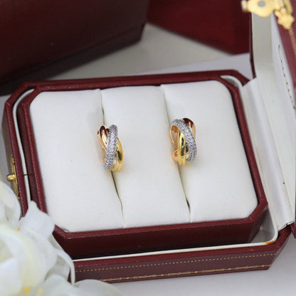[LOXURA]TRINITY HALF DIAMOND  CLASSIC EARRINGS