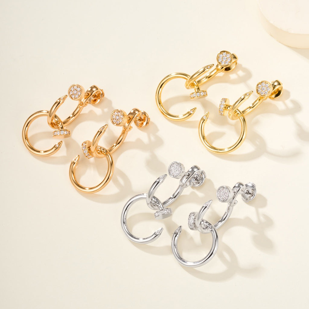 [LOXURA]JUSTE HALF DIAMOND DOUBLE EARRINGS
