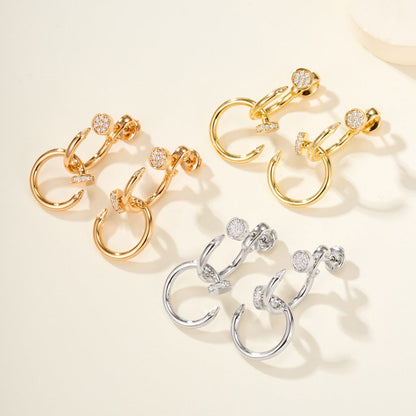 [LOXURA]JUSTE HALF DIAMOND DOUBLE EARRINGS
