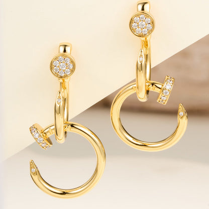 [LOXURA]JUSTE HALF DIAMOND DOUBLE EARRINGS