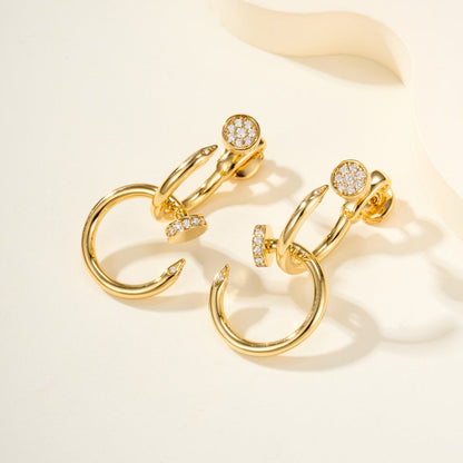 [LOXURA]JUSTE HALF DIAMOND DOUBLE EARRINGS