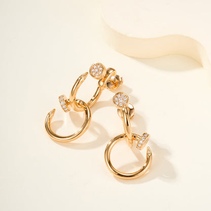 [LOXURA]JUSTE HALF DIAMOND DOUBLE EARRINGS
