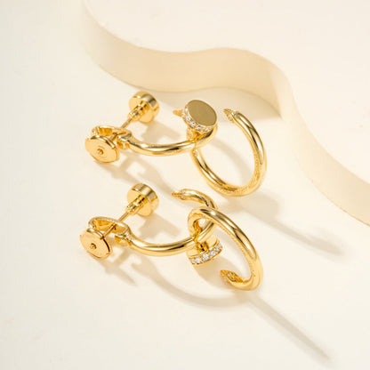 [LOXURA]JUSTE HALF DIAMOND DOUBLE EARRINGS
