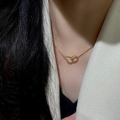 [LOXURA]LOVE DOUBLE RING HALF DIAMOND NECKLACE