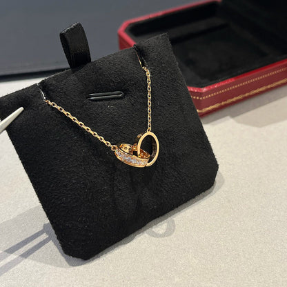 [LOXURA]LOVE DOUBLE RING HALF DIAMOND NECKLACE