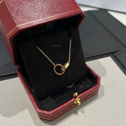[LOXURA]LOVE DOUBLE RING HALF DIAMOND NECKLACE