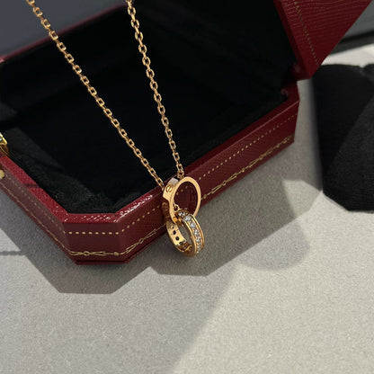 [LOXURA]LOVE DOUBLE RING HALF DIAMOND NECKLACE