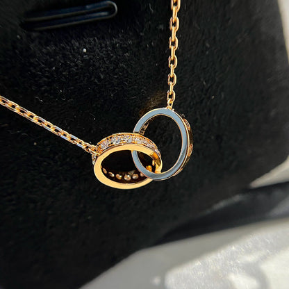 [LOXURA]LOVE DOUBLE RING HALF DIAMOND NECKLACE