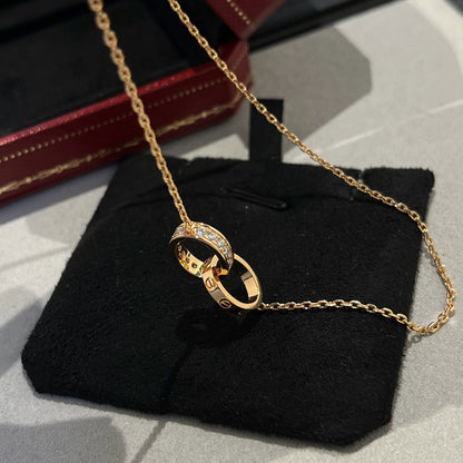[LOXURA]LOVE DOUBLE RING HALF DIAMOND NECKLACE