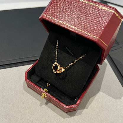 [LOXURA]LOVE DOUBLE RING HALF DIAMOND NECKLACE