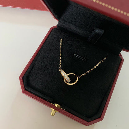 [LOXURA]LOVE DOUBLE RING HALF DIAMOND NECKLACE