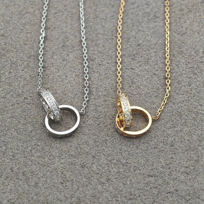 [LOXURA]LOVE DOUBLE RING HALF DIAMOND NECKLACE