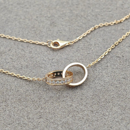 [LOXURA]LOVE DOUBLE RING HALF DIAMOND NECKLACE