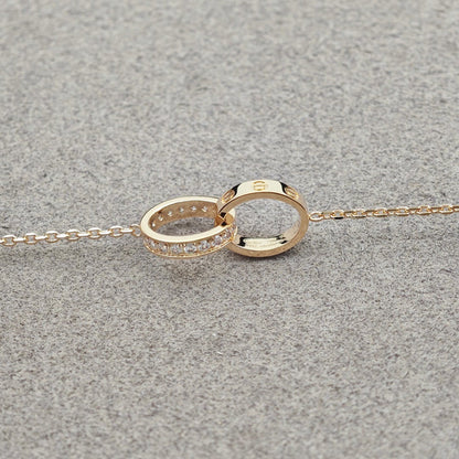 [LOXURA]LOVE DOUBLE RING HALF DIAMOND NECKLACE