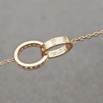 [LOXURA]LOVE DOUBLE RING HALF DIAMOND NECKLACE
