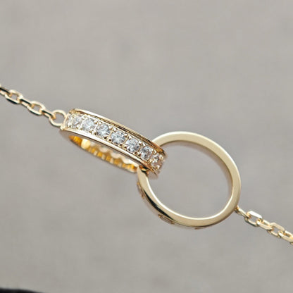 [LOXURA]LOVE DOUBLE RING HALF DIAMOND NECKLACE