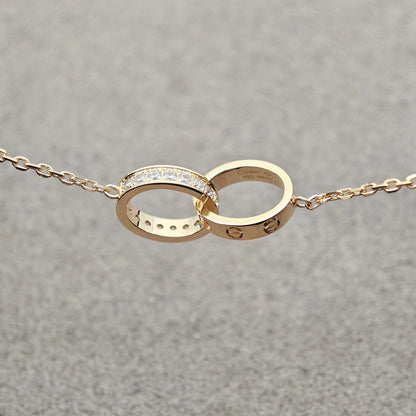 [LOXURA]LOVE DOUBLE RING HALF DIAMOND NECKLACE